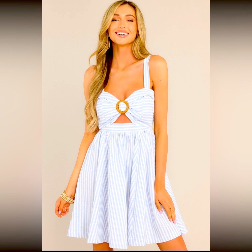 Breezy Days Light Blue Stripe Cutout Mini Dress